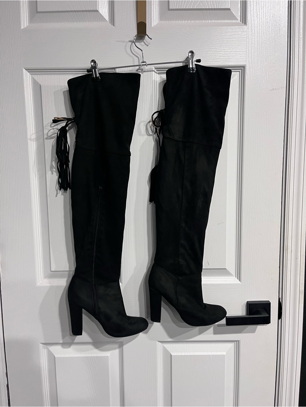 BAMBOO Women’s 8.5 Black Faux Suede Over Knee Thigh High Block Heel Boots